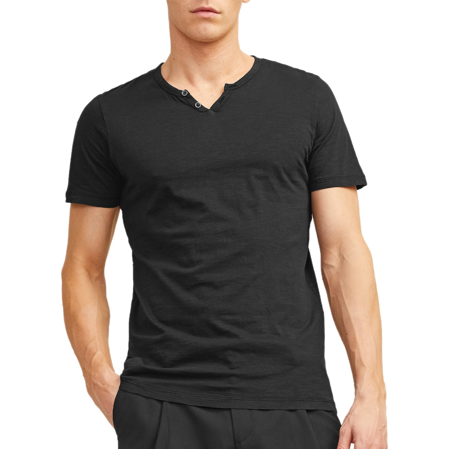 T-Shirt "V" Finto Serafino Cotone Fiammato SPLITNECK-TEE Uomo JACKJONES