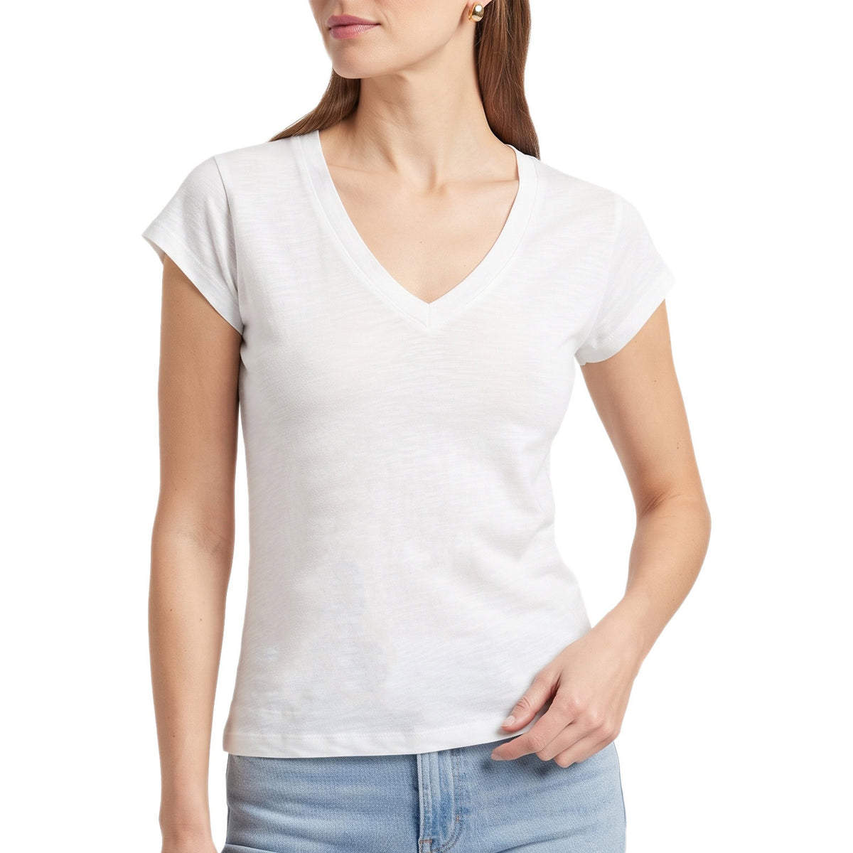 T-Shirt Scollo "V" Slim Fit Fiammata TW6456-JSSG Donna CENSURED