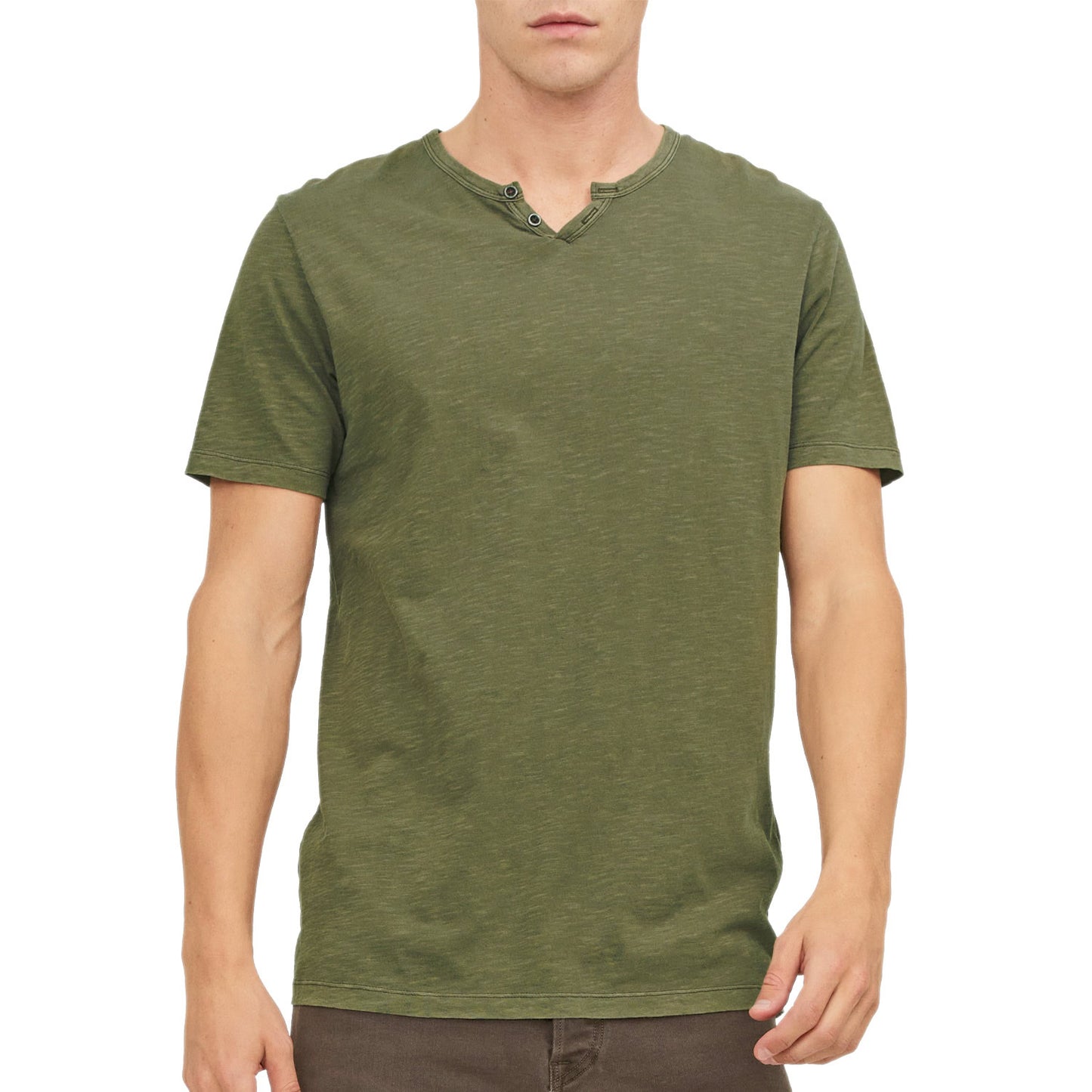 T-Shirt "V" Finto Serafino Cotone Fiammato SPLITNECK-TEE Uomo JACKJONES