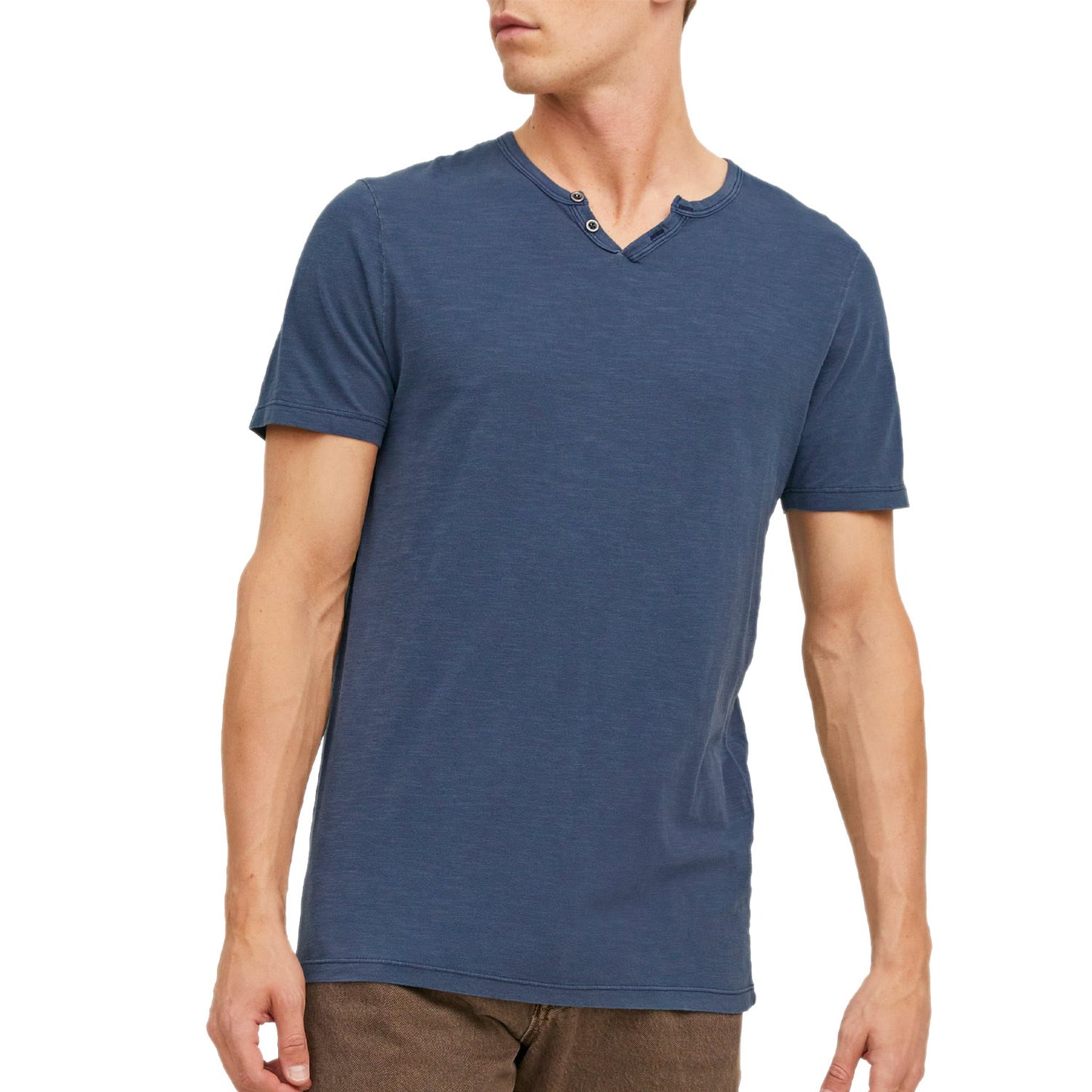 T-Shirt "V" Finto Serafino Cotone Fiammato SPLITNECK-TEE Uomo JACKJONES