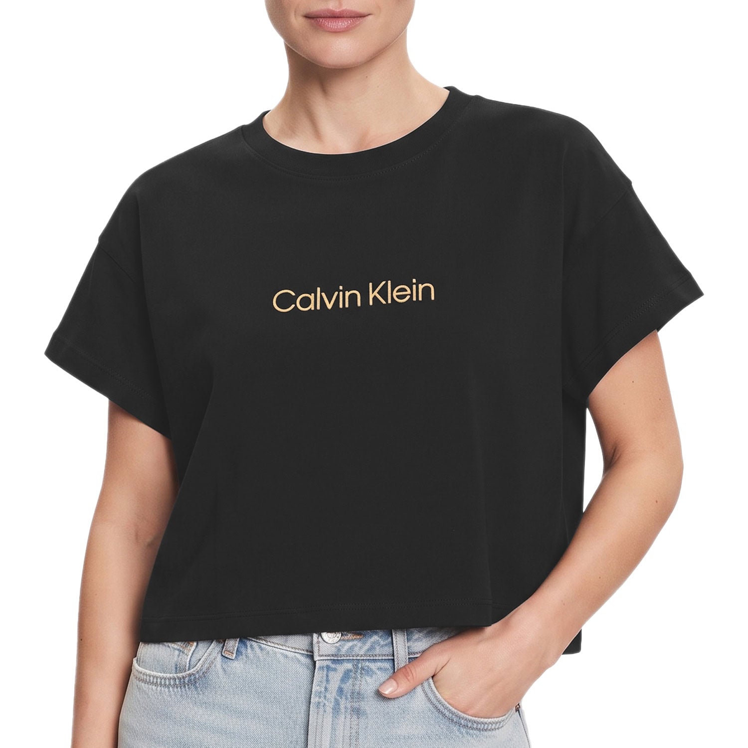 T-Shirt Crop Over Text Logo LV00QS7656 Donna CALVINKLEIN