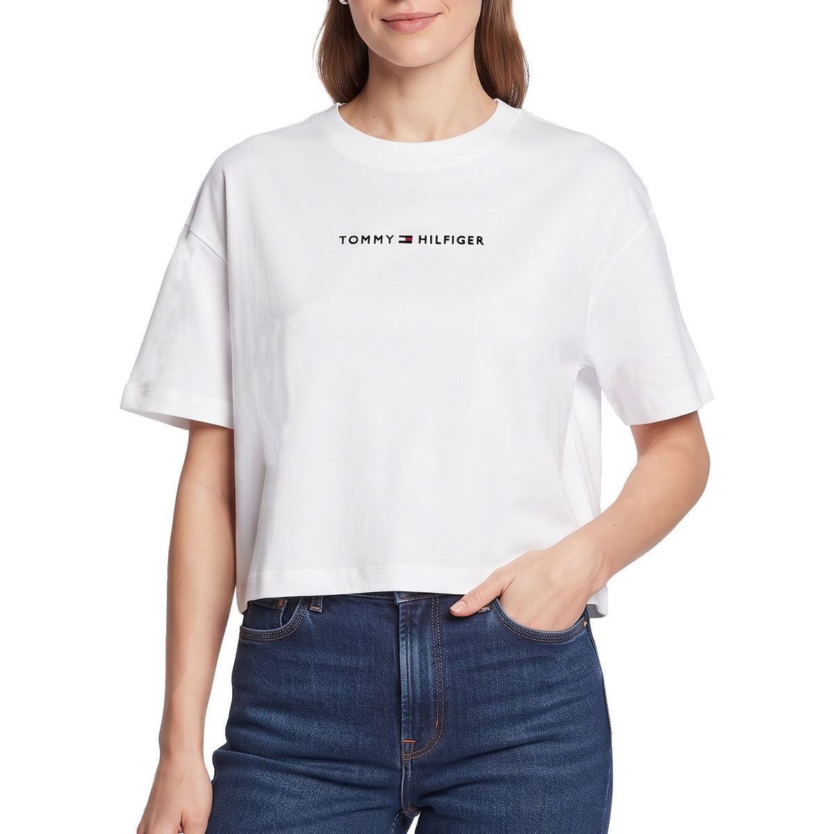 T-Shirt Crop Over Text Logo 6616 Donna TOMMYHILFIGER