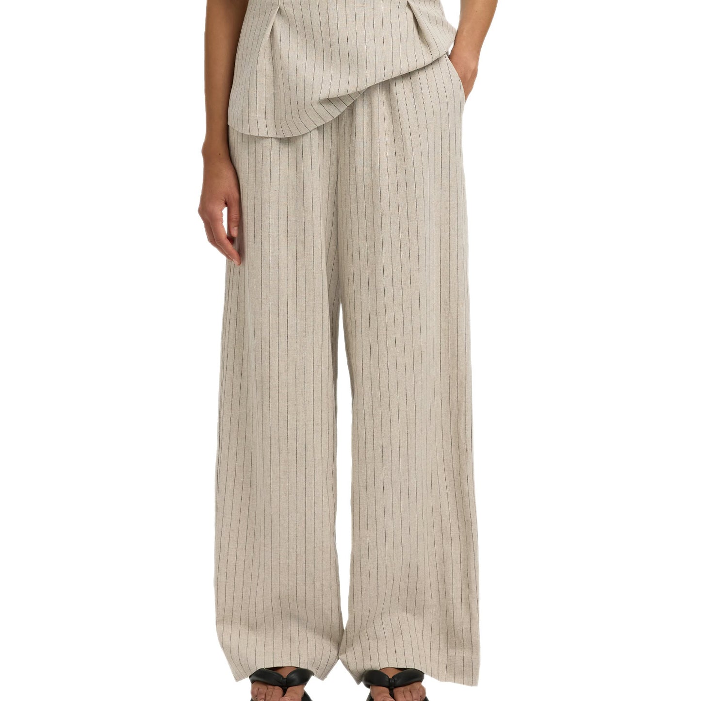 Panta Palazzo Gessato Misto Lino MARIAM-LINEN Donna SELECTED