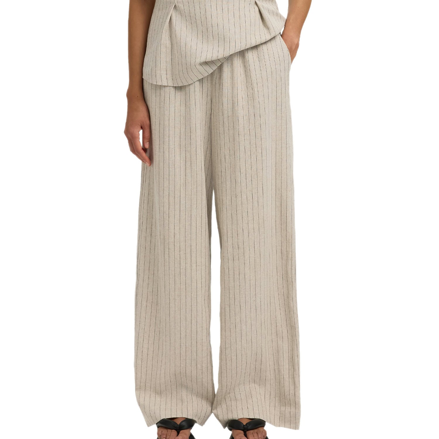 Panta Palazzo Gessato Misto Lino MARIAM-LINEN Donna SELECTED