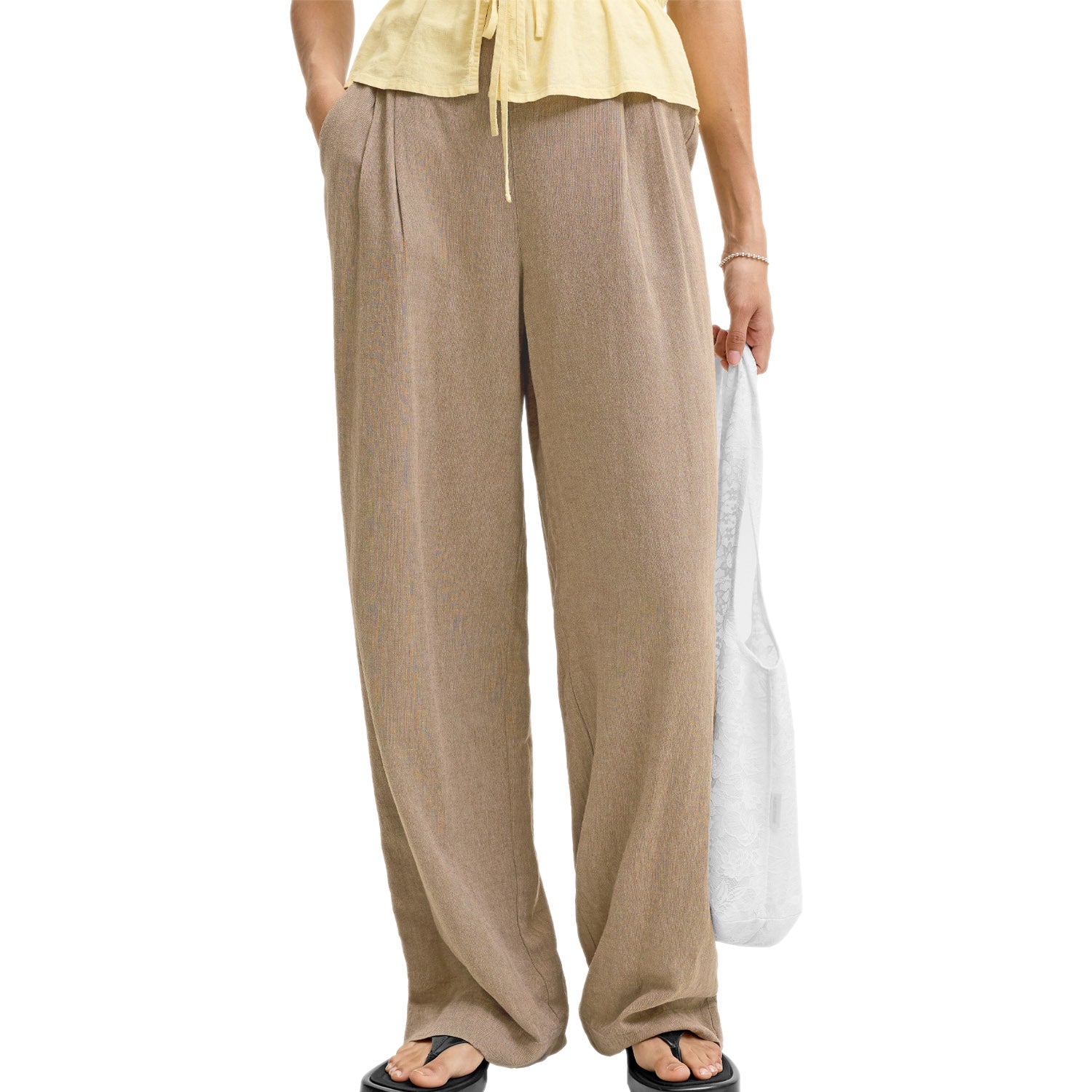 Panta Palazzo Vita Elastica Misto Lino ALMIRA-LINEN Donna JJXX