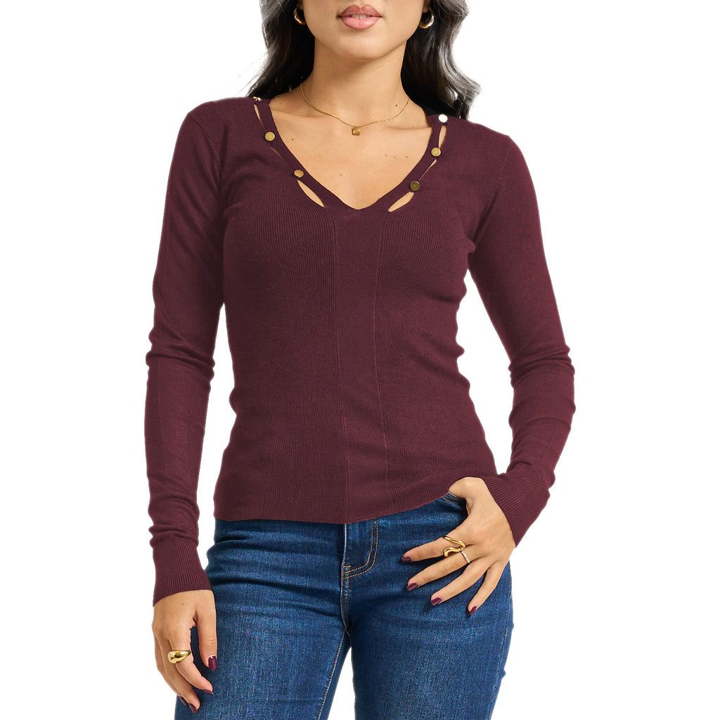 Maglia Scollo V Misto Viscosa Applicazioni 9600016 Donna MARKUP