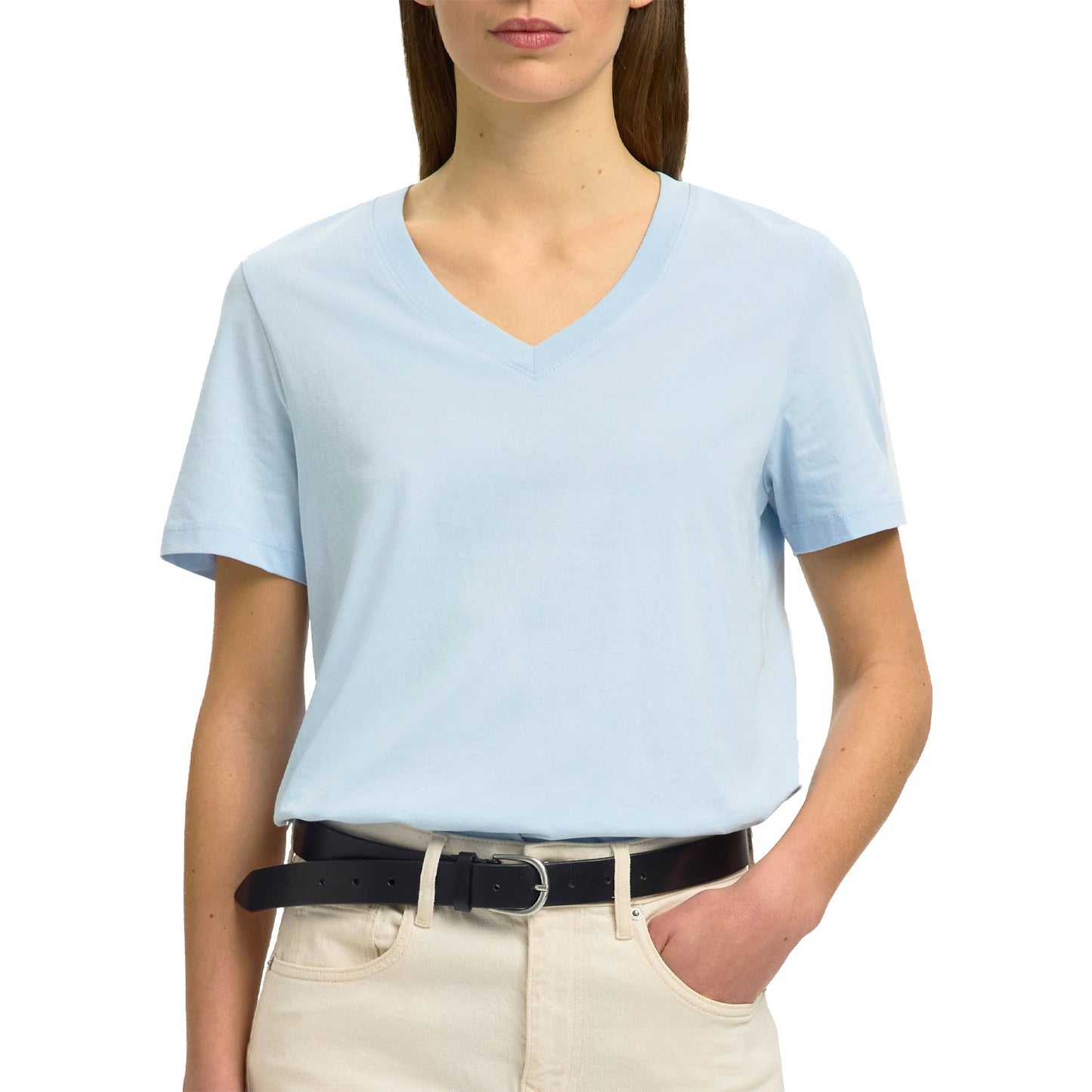 T-Shirt Scollo V Puro Cotone ESSENTIAL-VNECK Donna SELECTED