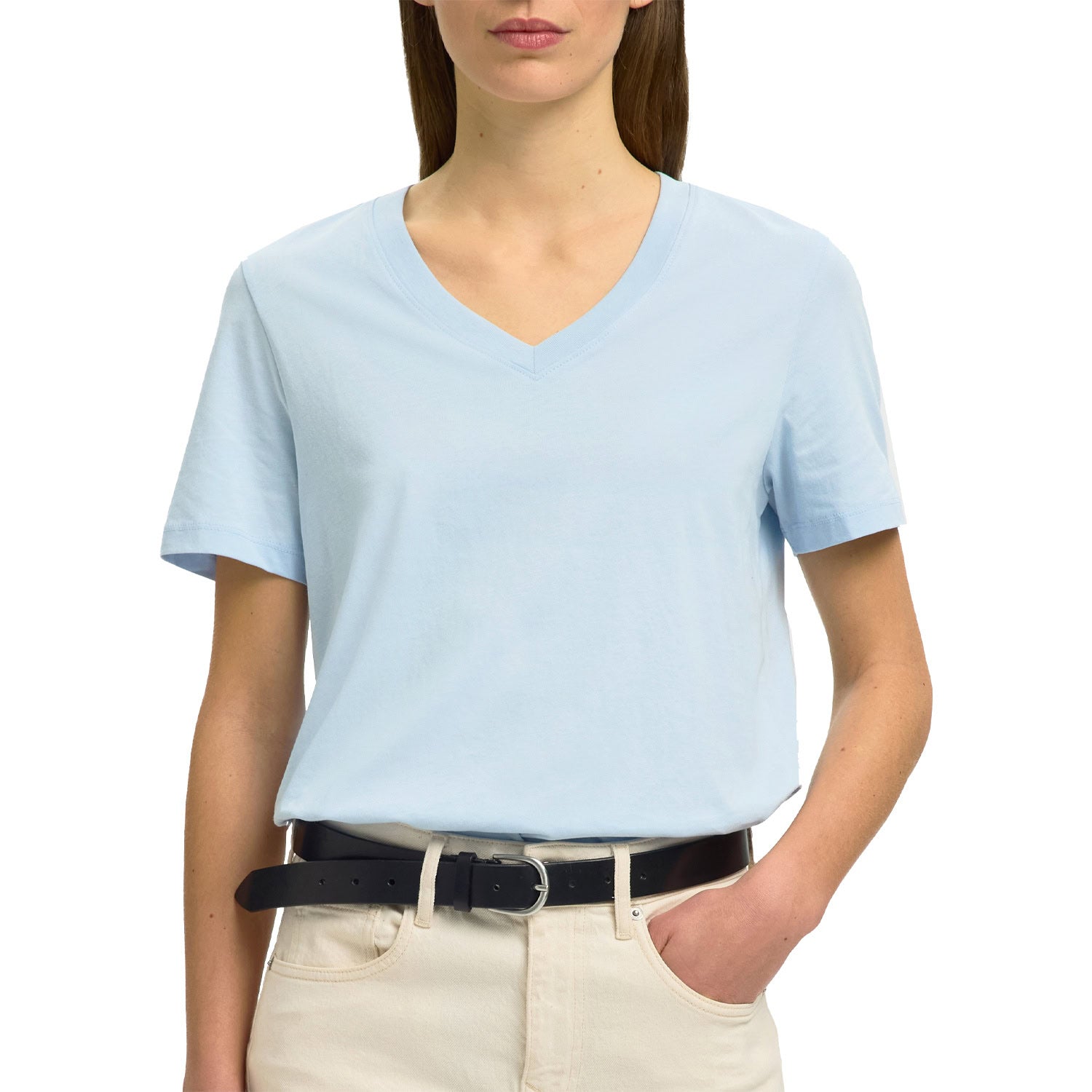 T-Shirt Scollo V Puro Cotone ESSENTIAL-VNECK Donna SELECTED