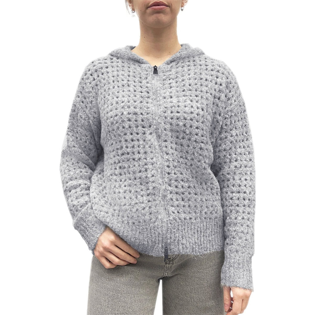 Felpa In Maglia Crochet Zip Cappuccio 760125 Donna M.UP