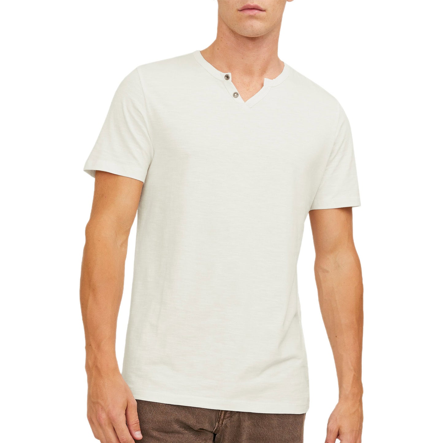 T-Shirt "V" Finto Serafino Cotone Fiammato SPLITNECK-TEE Uomo JACKJONES