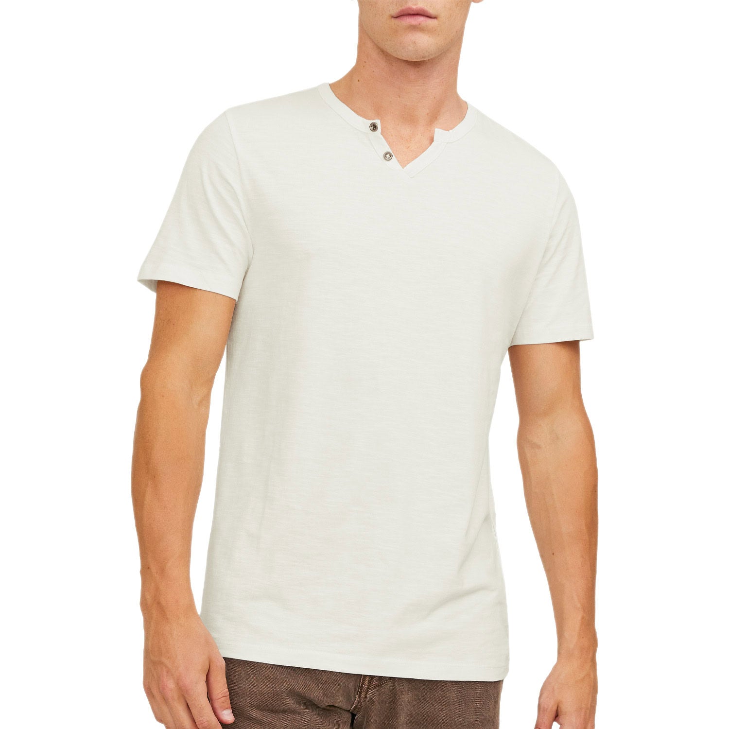 T-Shirt "V" Finto Serafino Cotone Fiammato SPLITNECK-TEE Uomo JACKJONES