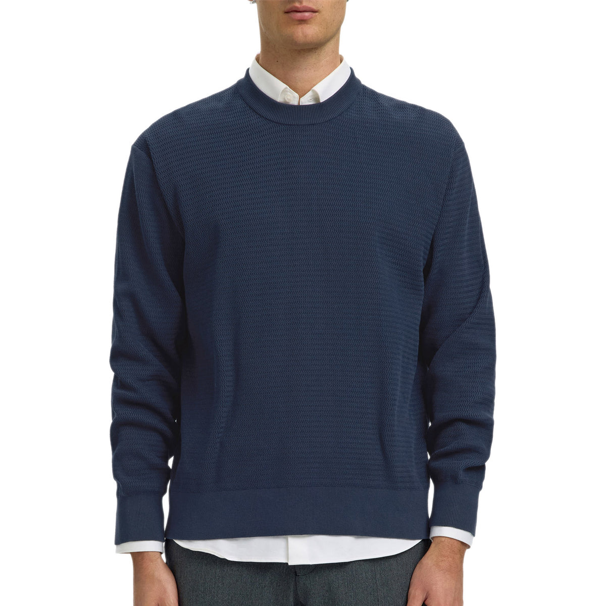 Maglia Girocollo Cotone Operato TORN-KNIT Uomo SELECTED