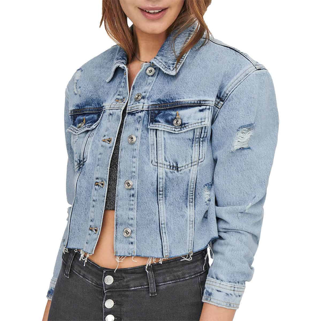 Giubbino Jeans Crop Strappi EMILY Donna ONLY